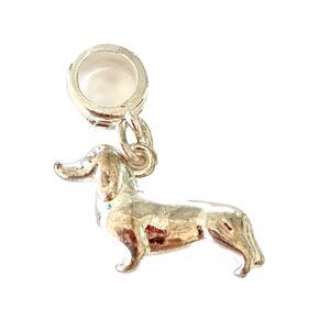 Dachshund Doxie Dog European Bead Charm Slider Bracelet Silver Plated